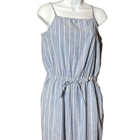 Cisono Women's Sleeveless Spaghetti Strap Waist Tie Striped Blue Jumpsuit Medium - Picture 5 of 11